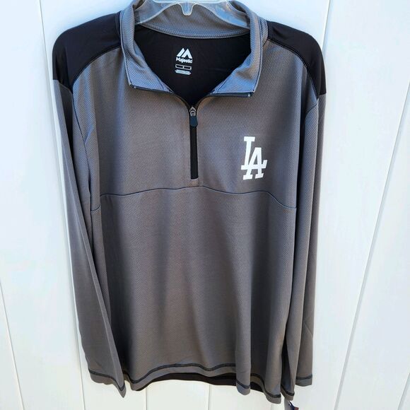 Majestic Los Angeles Dodgers 1/4 Zip Pullover Coolbasr Shirt MLB Gray Sz… - Picture 1 of 6